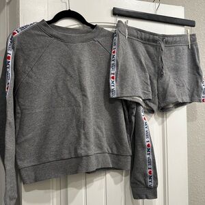 Vans Gray Sweatshirt and Sweat Shorts with Logo Tape